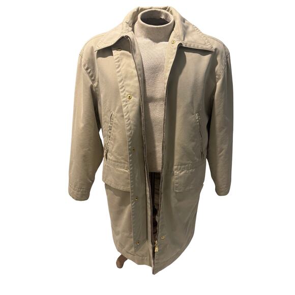 Vintage Escada Margaretha Ley Beige Trench Coat Made Germany 89-90 Plaid Lined - Picture 3 of 12